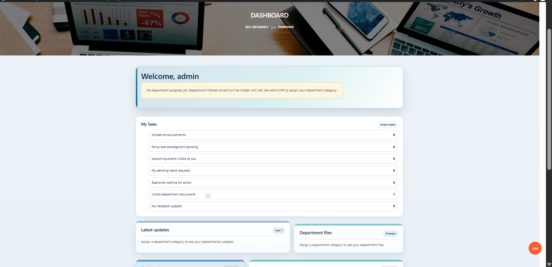 KCC Intranet staff dashboard