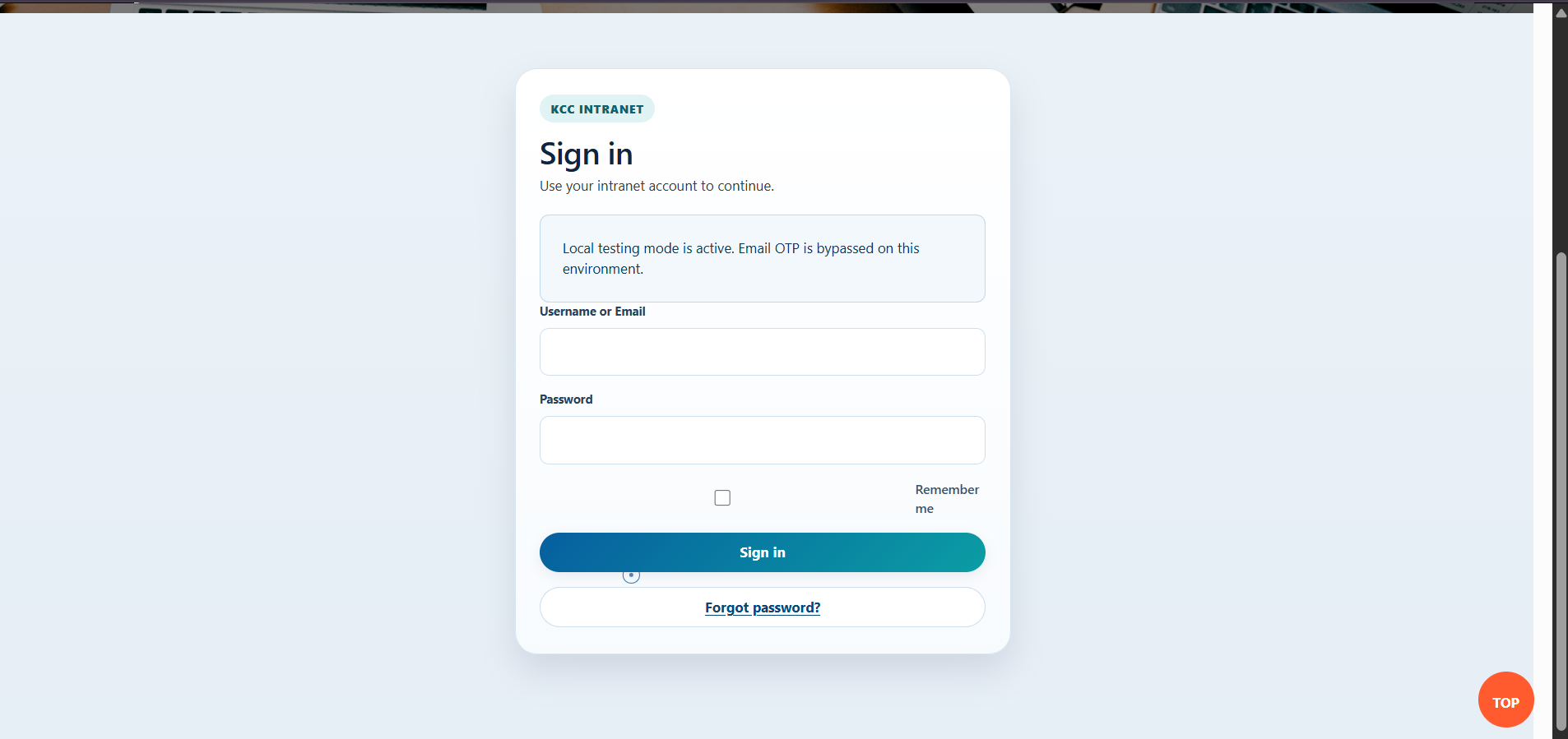 KCC Intranet login with email OTP
