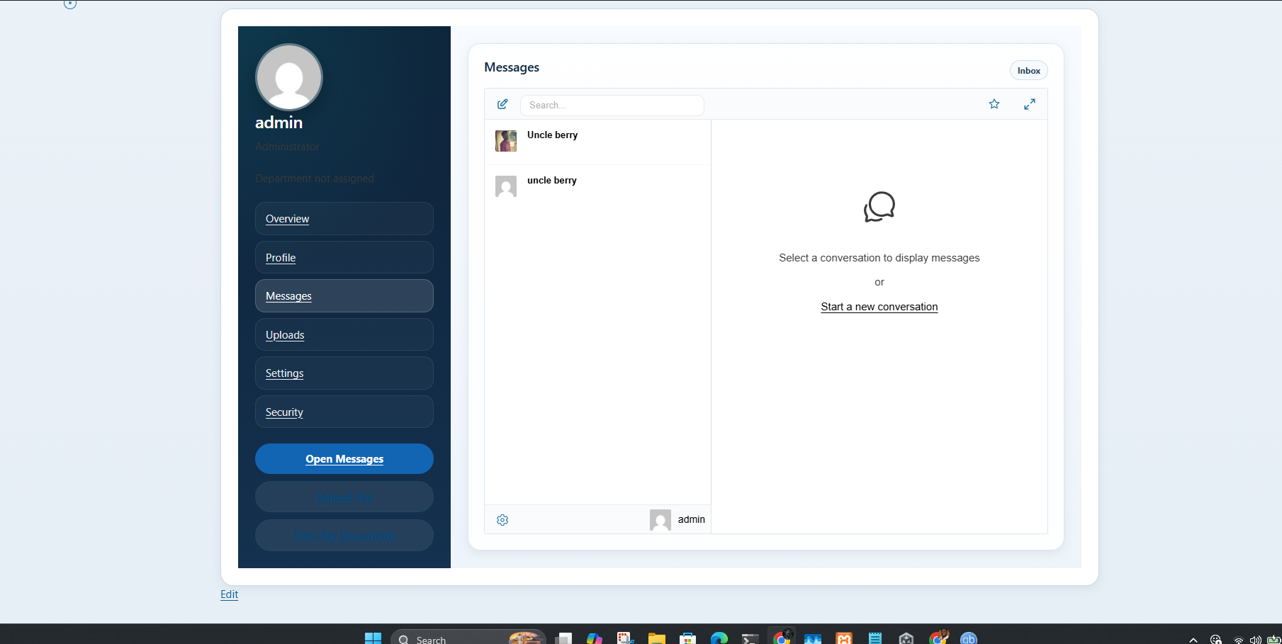 Internal staff messaging inbox