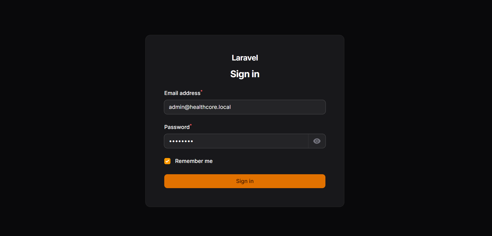 HealthCore + PharmaCore login screen