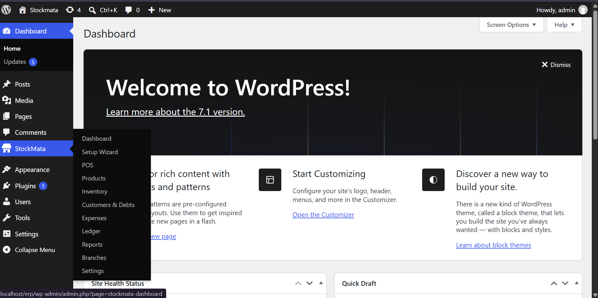 StockMata WordPress admin menu