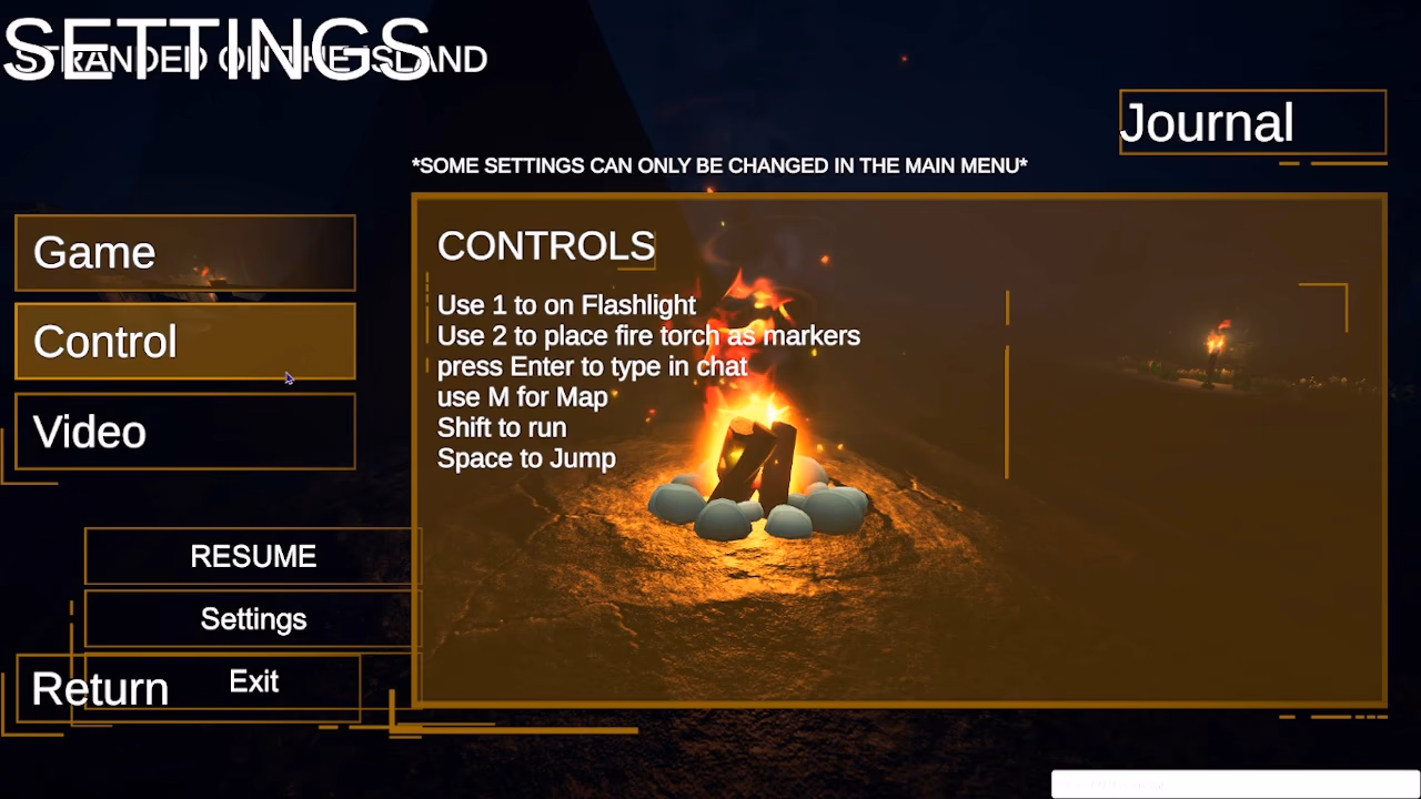 Stranded Island — in-game settings menu