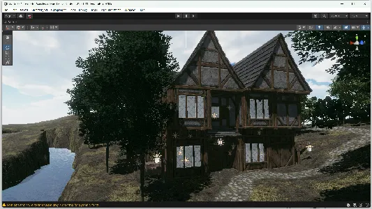 World 001 — village exterior, team-era build