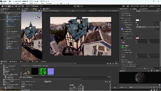 World 001 — village rooftops, team-era build